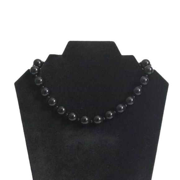 Black & Silver Acrylic Round Beaded Single Strand Adjustable Fashion Necklace - Picture 1 of 9